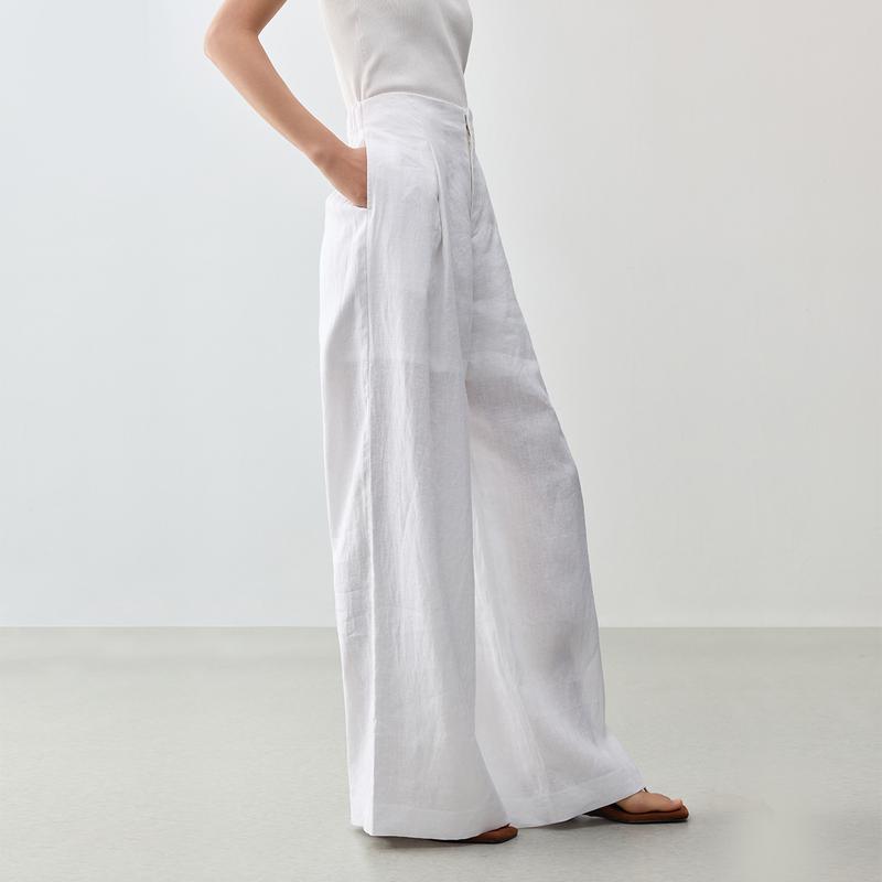 

Navi 26 Autumn Linen Wide-Leg Pants - 100% Washable, Breathable White Casual Style S белый
