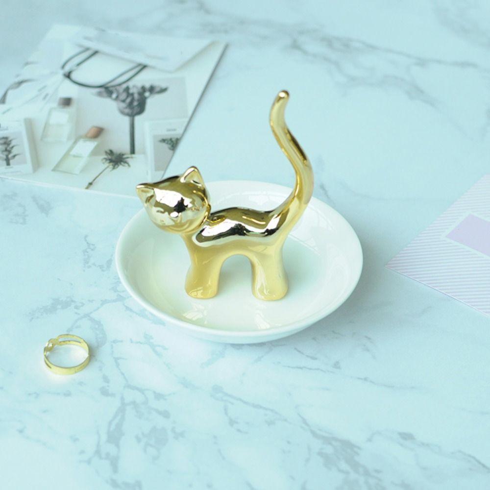 Ceramic Cat Ring Holder Jewelry Display Ring Display Utensils Room Decor Miniature