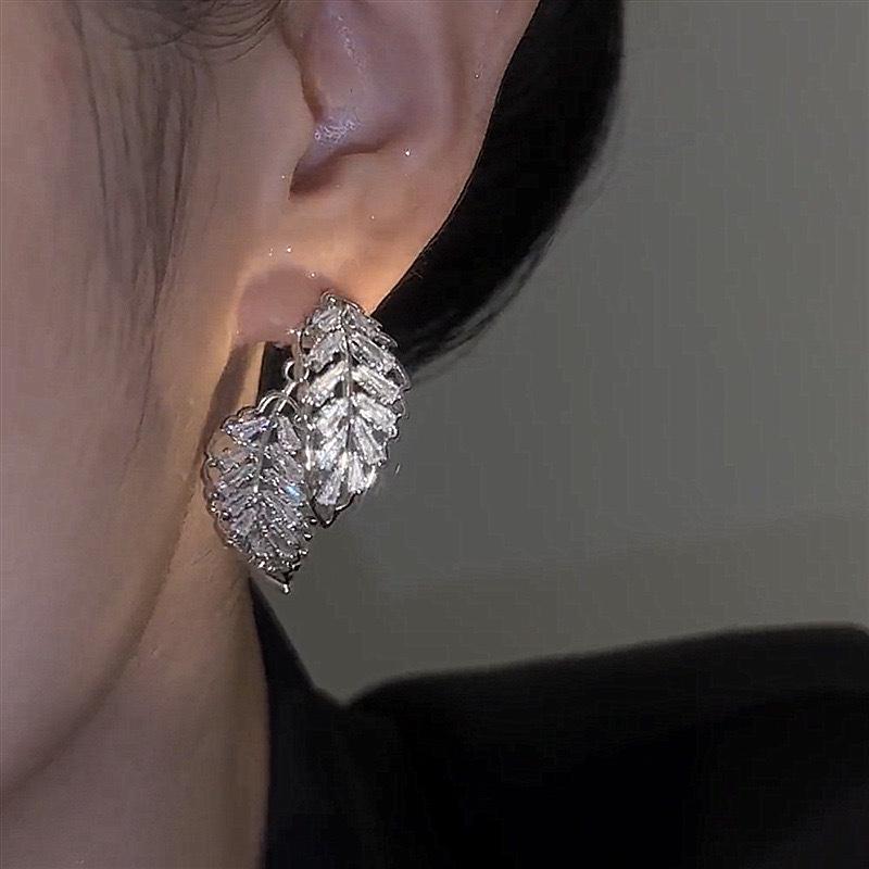 Elegant Zirconia Leaf Earrings: Versatile Front & Back Studs for Women, Luxury Style