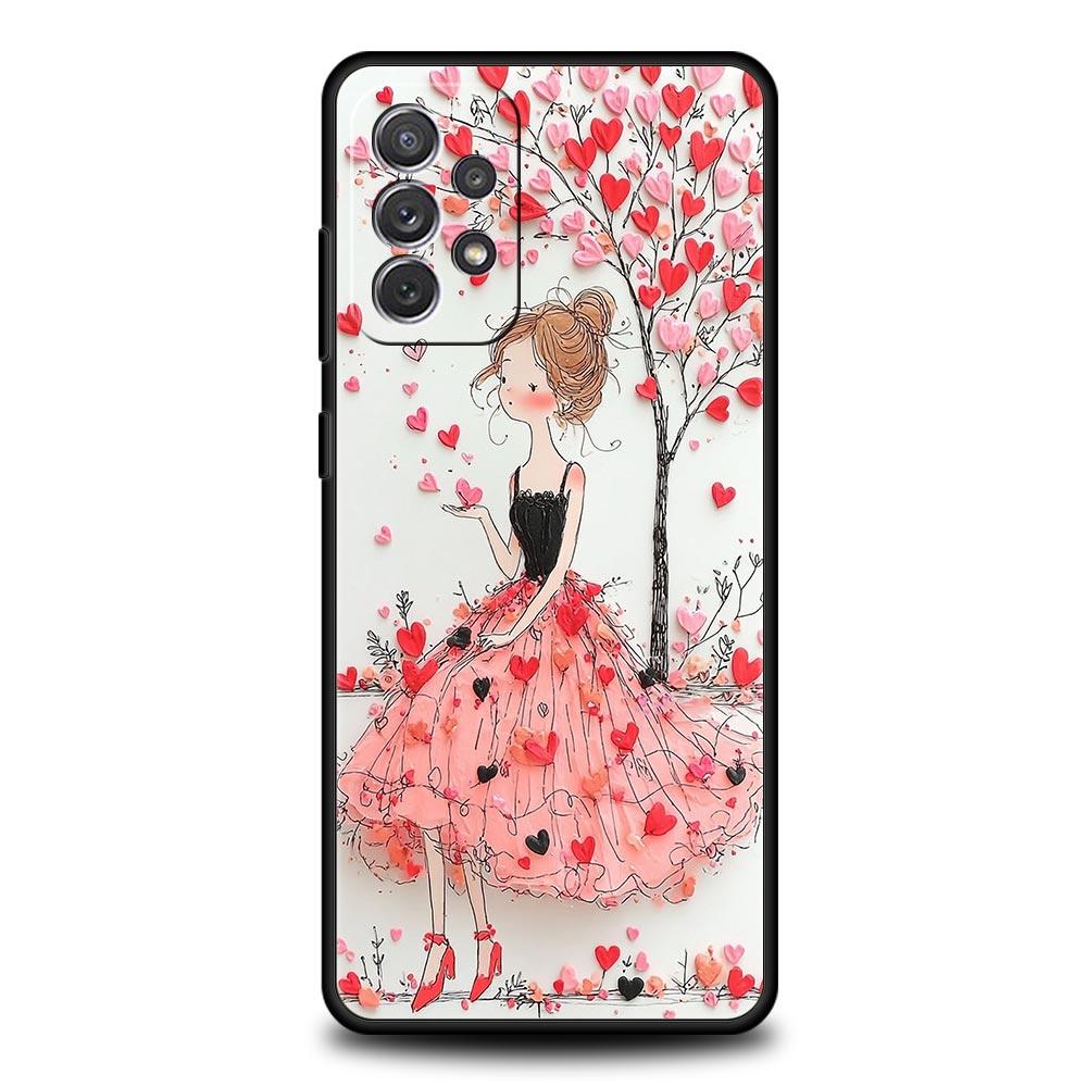 Cartoon-Mädchen-Handyhülle für Samsung Galaxy A55 A35 A15 A14 A13 A25 A54 A51 A71 A72 A73 A32 A52 A41 5G Weiche TPU-Schale Fundas Taschen