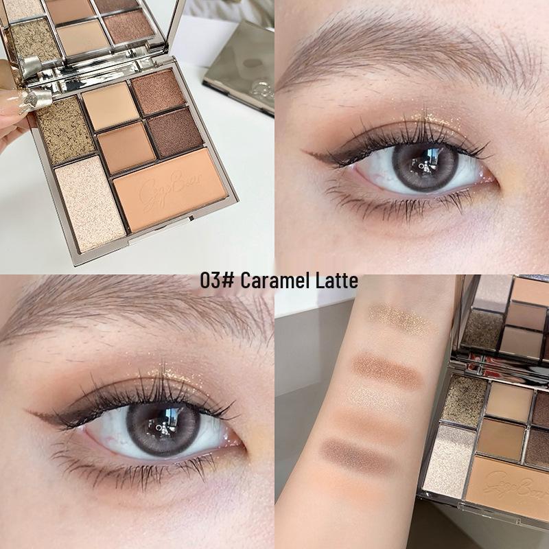 Gogo Little Bear Seven-Color Eyeshadow & Face Palette: Low Saturation Shimmer, Matte, Highlight, Contour, and Blush