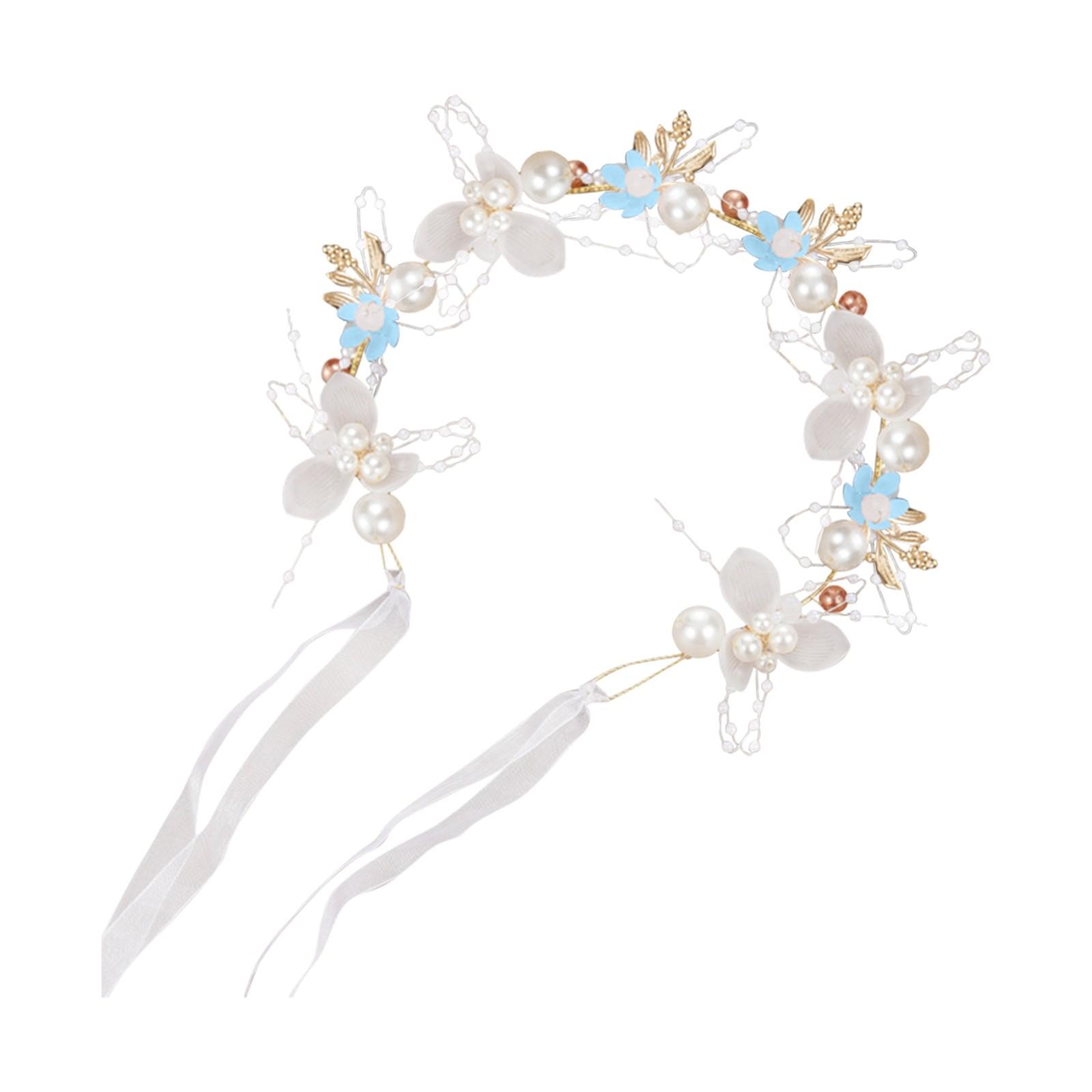

Flower Wreath Headband, Flower Headband, Pearl Headband, Bride s Children s Headwear One Size синий