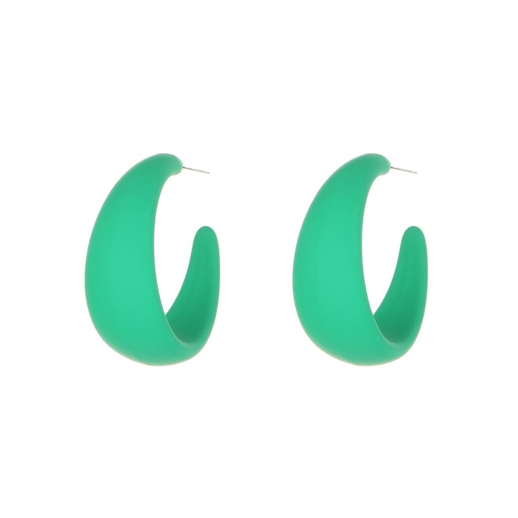 C-shaped Geometric Hoop Earrings: Candy Color Heart Dangles