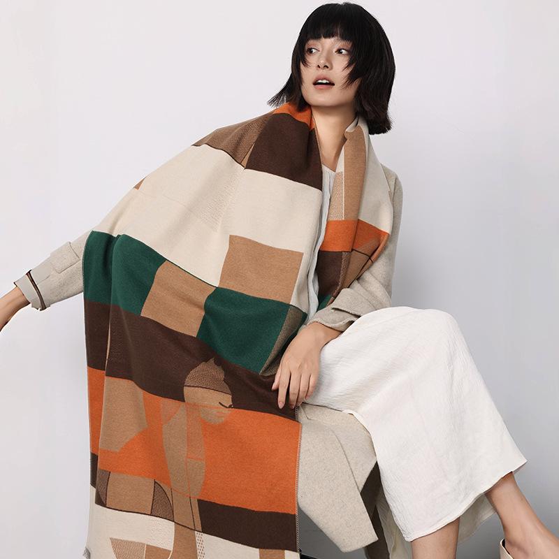 Women'S Trend Premium Temperament Shawl Scarf Imitation Cashmere High Value Design Geometric Printing Shawl