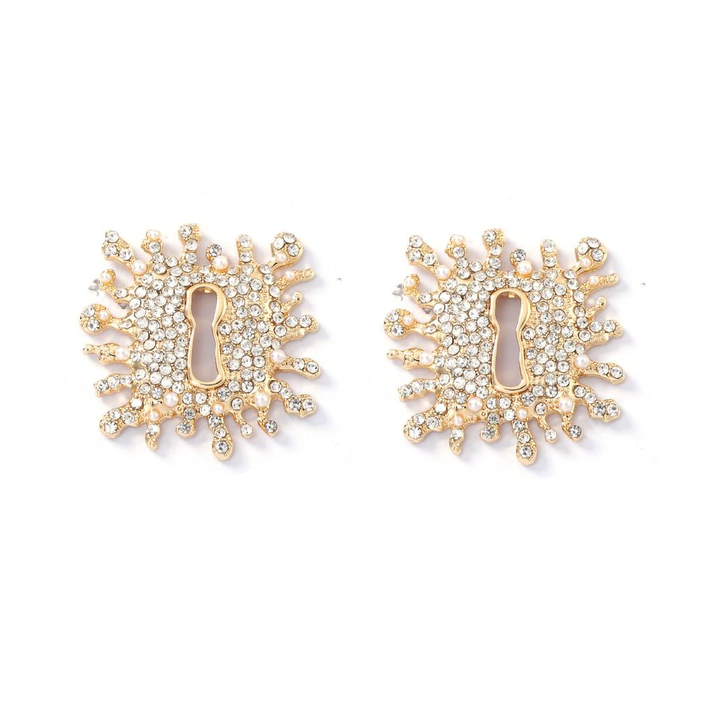DIGADAGU Alloy Rhinestone Keyhole Geometric Stud Earrings New Simple Exaggerated Earrings Women Party Zircon Accessories