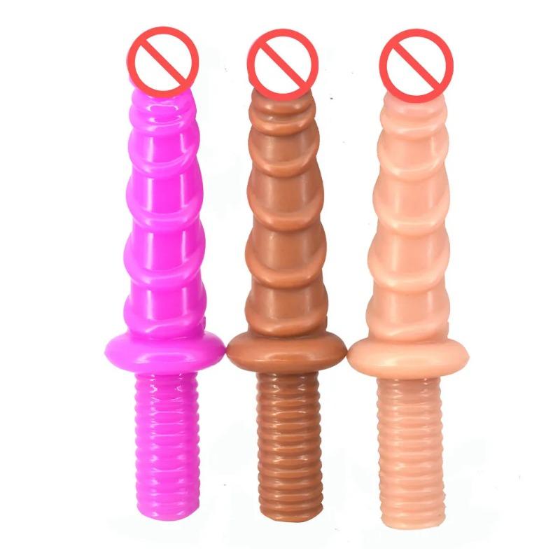 Handle Dildo Artificial Big Penis Screw Thread Ribbed Stimulate Adult Female Masturbator Lesbian Sex Anal Anal Toy For Women 22