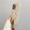 Cute Bear Wristband Lanyard Down Jacket Phone Case For iPhone 15 14 13 12 11 Pro Max Korea Soft Cover