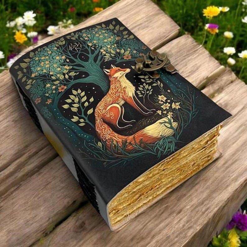 Fox Leather Grimoire Journal: Vintage Book of Shadows, Deckle Edge Paper