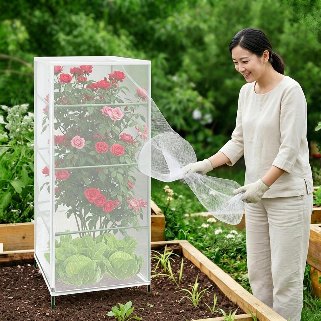 Plant Mesh Netting Zipper Foldable Square 24x24x59 Inch Garden Plant Netting Barrier for Garden Raised Beds Vegetables Flowers