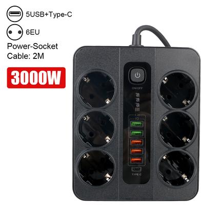 2M Kabel USB Typ C Outlet EU Stecker Überlast Schutz 3000W Power Streifen Verlängerung Buchse Mit Sicherheit Schalter