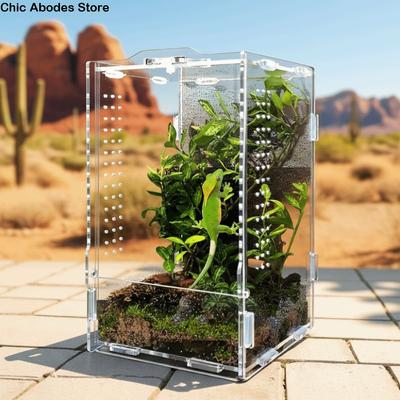 Transparent Reptile Feeding Box Ventilated Buckle Lock Jumping Spider Terrarium Anti-escape Reptile Feeding Tank