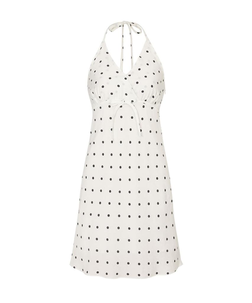 Lulu Seoul Dot Halter Dress (White)