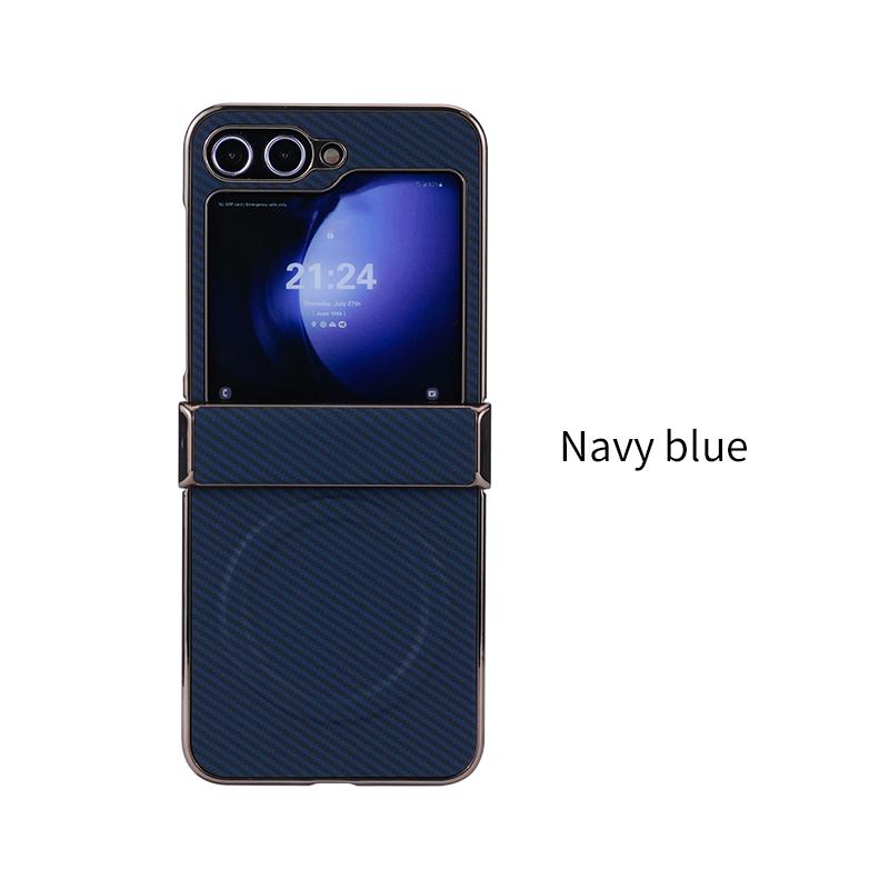 Electroplate Carbon Fiber Phone Case for Samsung Galaxy Z Flip 6 5 4 3 Flip6 Flip5 Flip4 Flip3 Magnetic Hinge Protective Cover