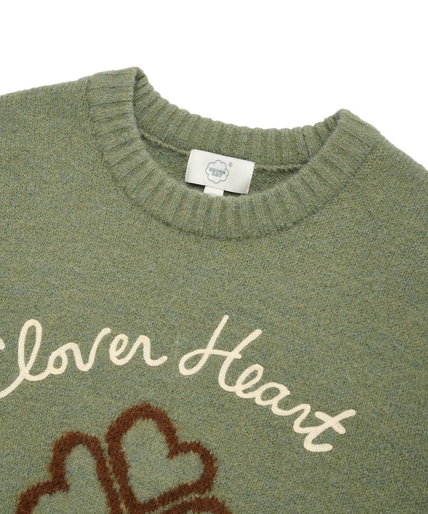 COVERNAT WOMAN Clover Heart Graphic Knit Sage Green