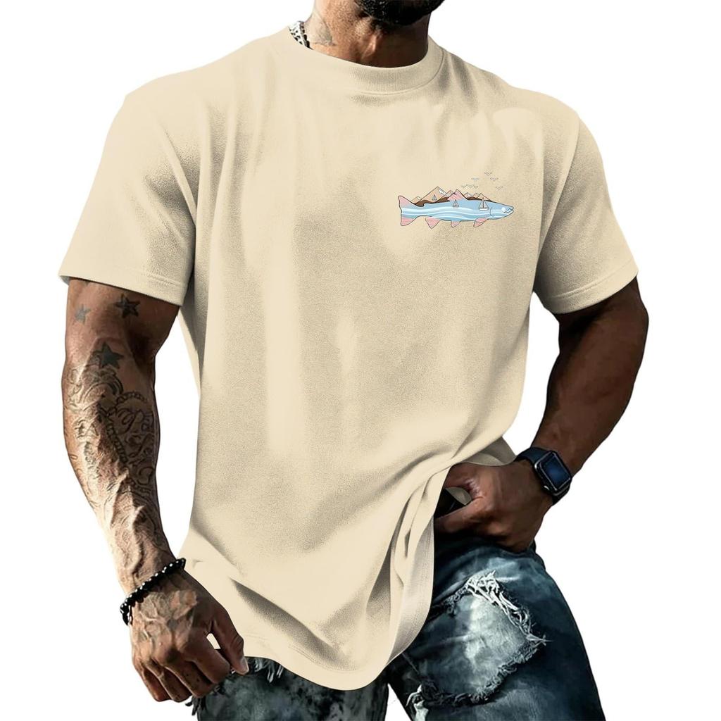 Men's Vintage Texture Printed Short Sleeve T Shirt Loose Fit Casual Summer Daily Wear Top Soft Fabric Comfortable Design