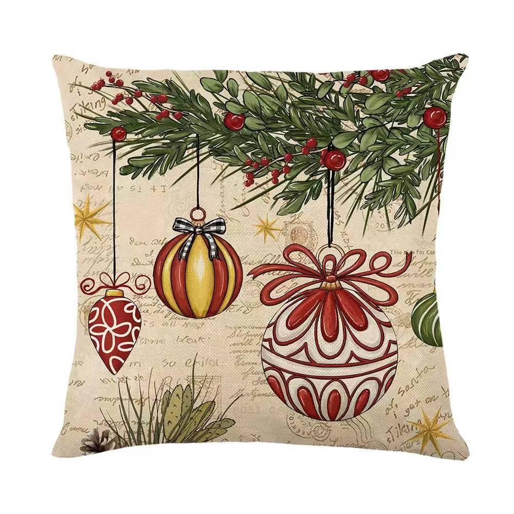Christmas Pillowcase Linen Print Red Old Man Cushion Pillowcase