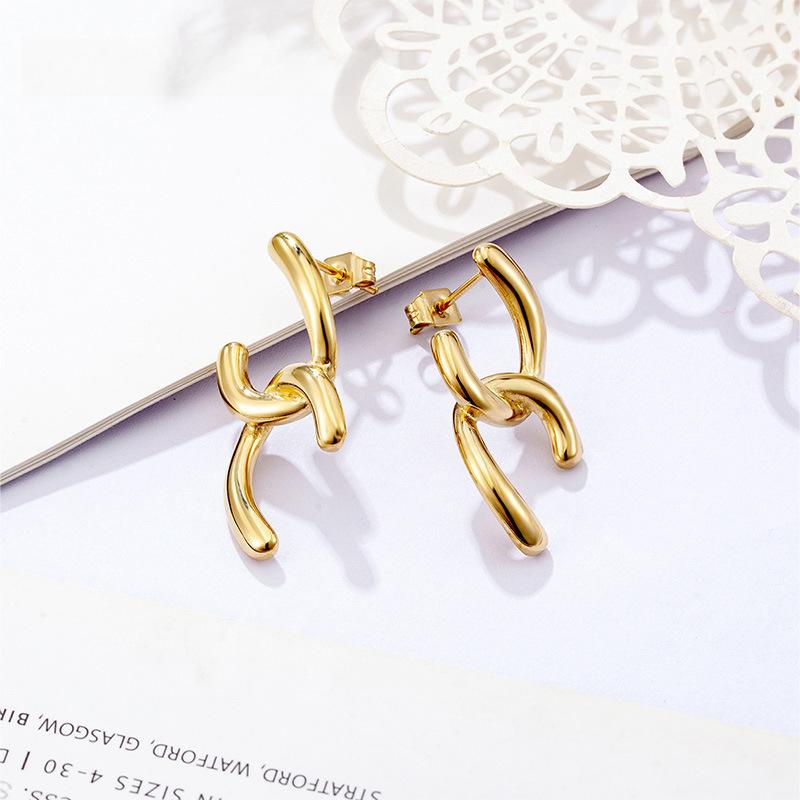 French Geometric Opening Splicing Earrings Titanium Steel Premium Earrings Ear Holes Ins Jewelry