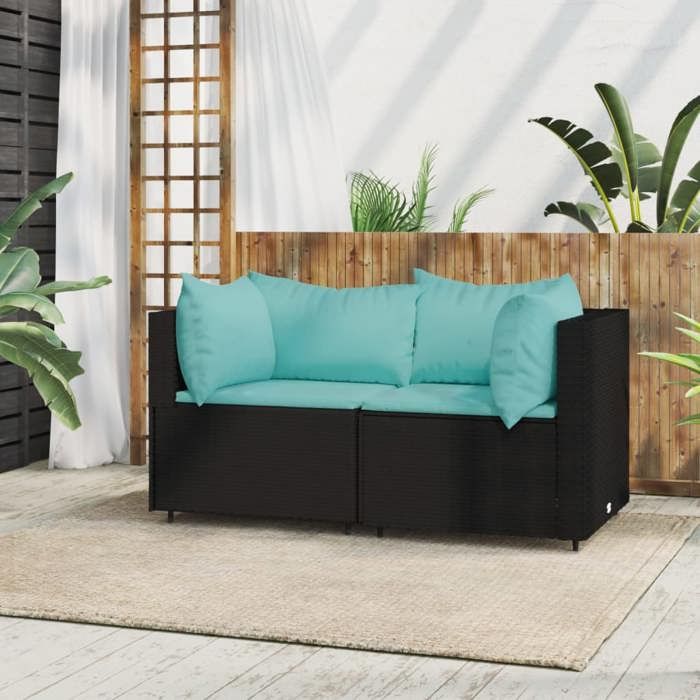 VidaXL Garden Corner Sofas and Cushions 2pcs Black Wicker, Sofa, Garden Sofa, Sectional Corner Sofa, 319794