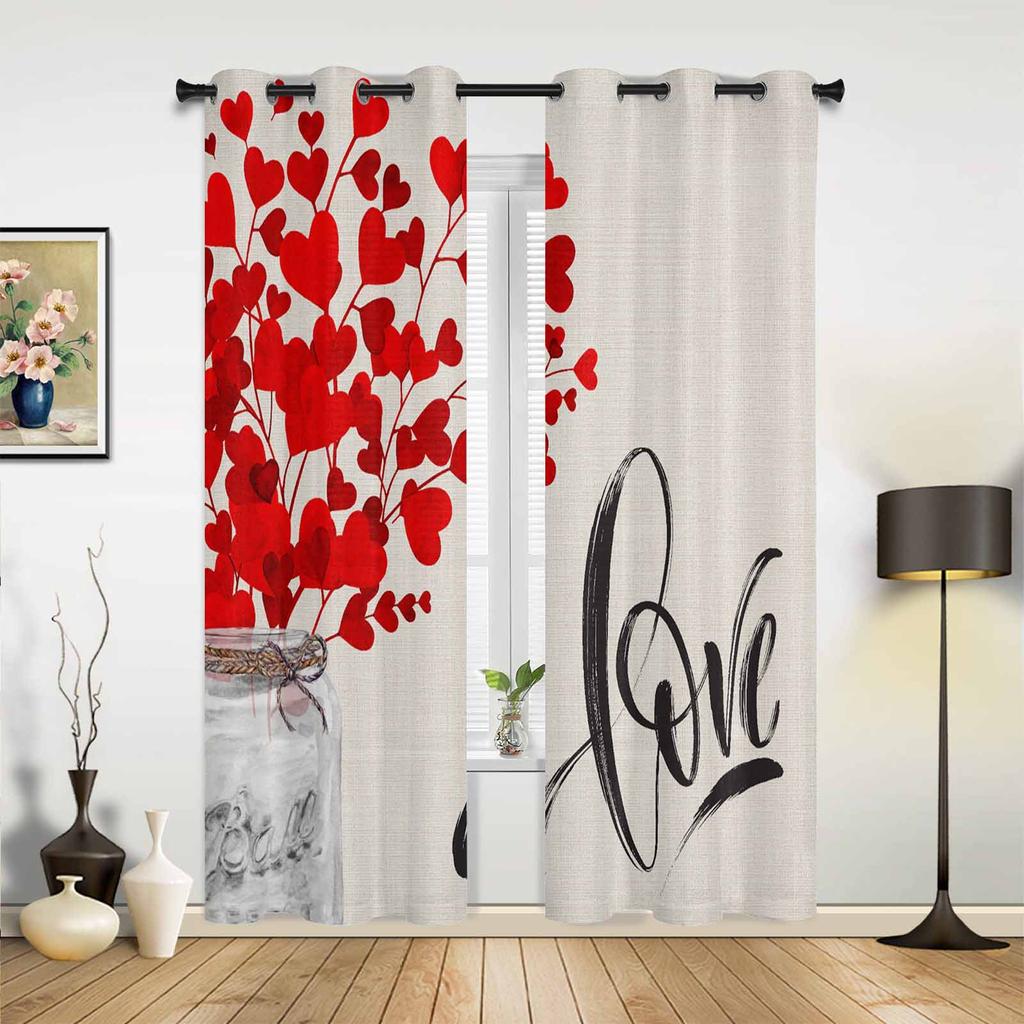Valentine'S Day Love Flower Glass Bottle Window Curtains for Living Room Bedroom Curtain Modern Kitchen Blinds Drapes Curtains