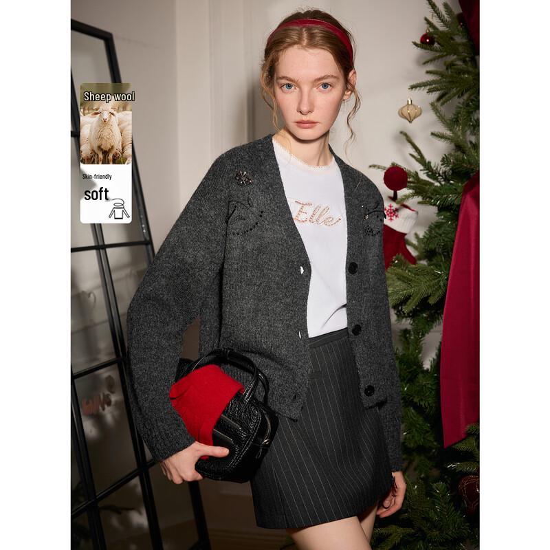 ELLE Women s Studded Knit Cardigan L