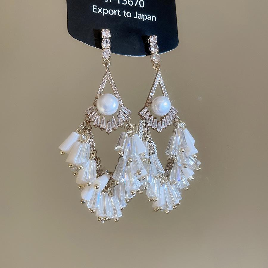 Retro Silver Needle Zircon Glass Water Drop Earrings Court Temperament Stud Earrings Personality Trend Versatile Earrings Women