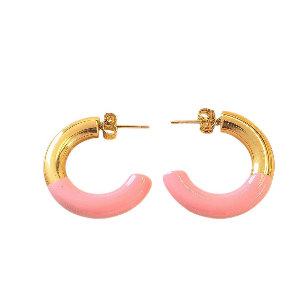 Two-Color Stainless Steel Fashion Stud Earrings with Light Luxury High-End Feel for Women