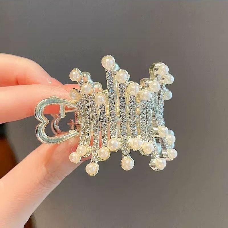 

Маленькие заколки-крабики с искусственным жемчугом для высокого хвоста, модные заколки-акулы со стразами для женщин, аксессуары для густых длинных волос