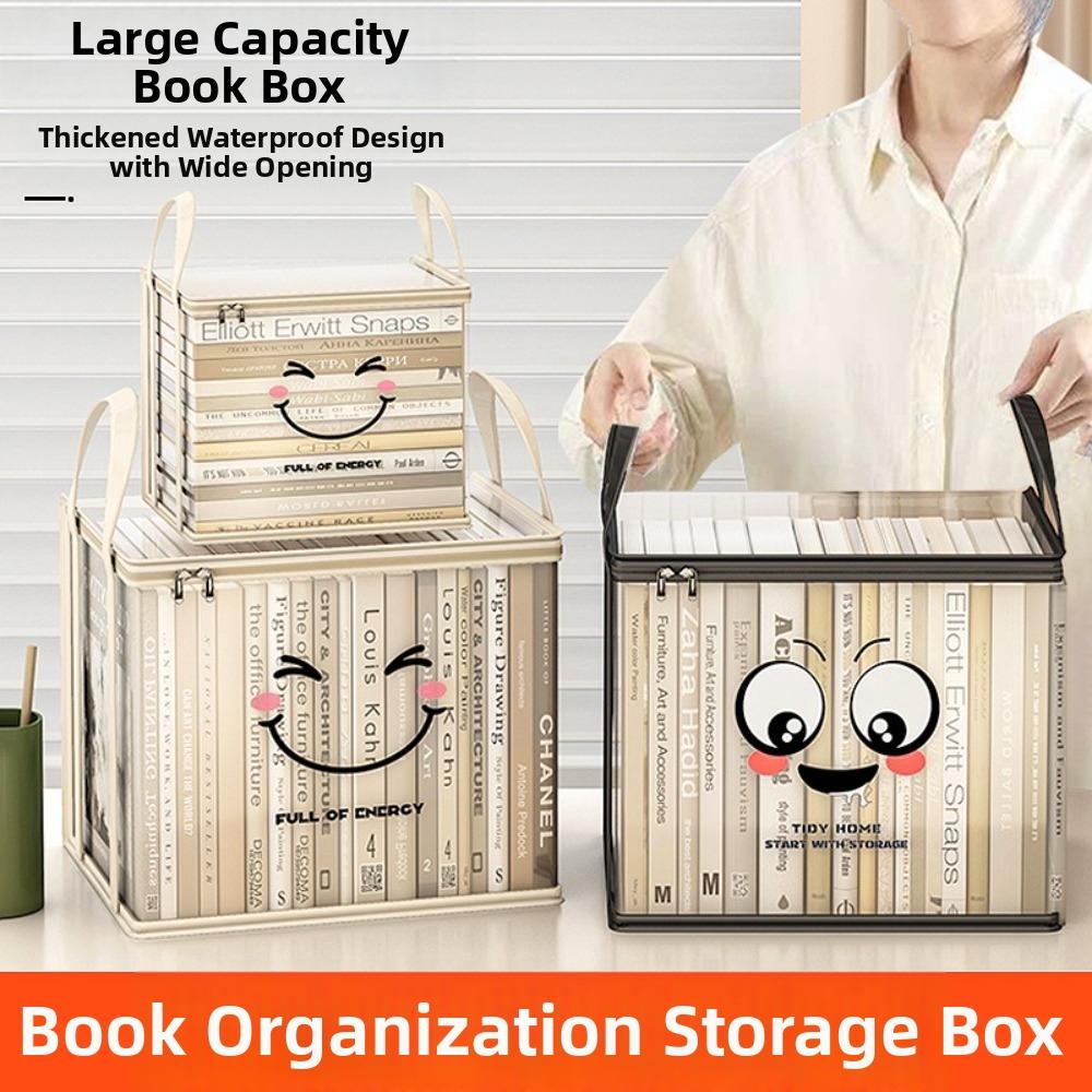 Große quadratische Buchaufbewahrungstasche PVC Transparenter Deckel Design Aufbewahrungsbox Reißverschluss Fröhliches Gesichtsmuster Organizer-Behälter Heimorganisation
