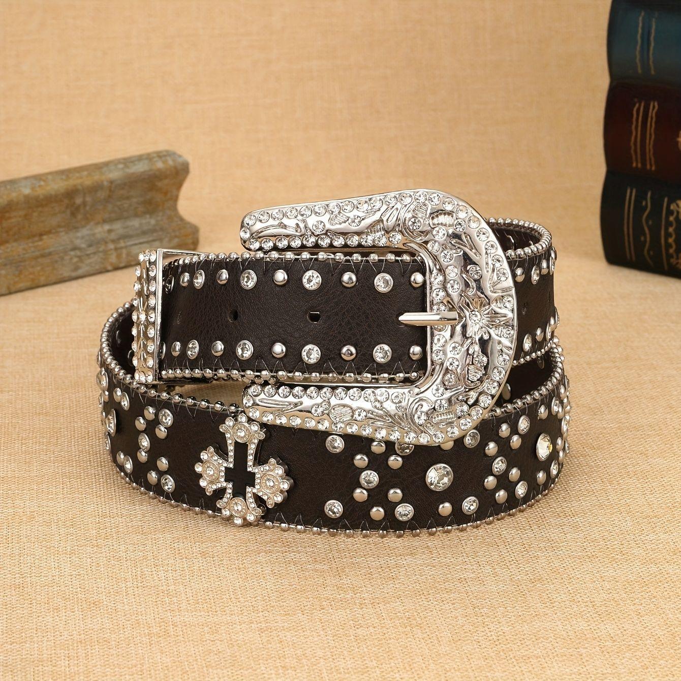 

Rhinestone belt popular diamond inlaid full diamond flash diamond European and American new style point rivet belt cross waist 90CM чёрный