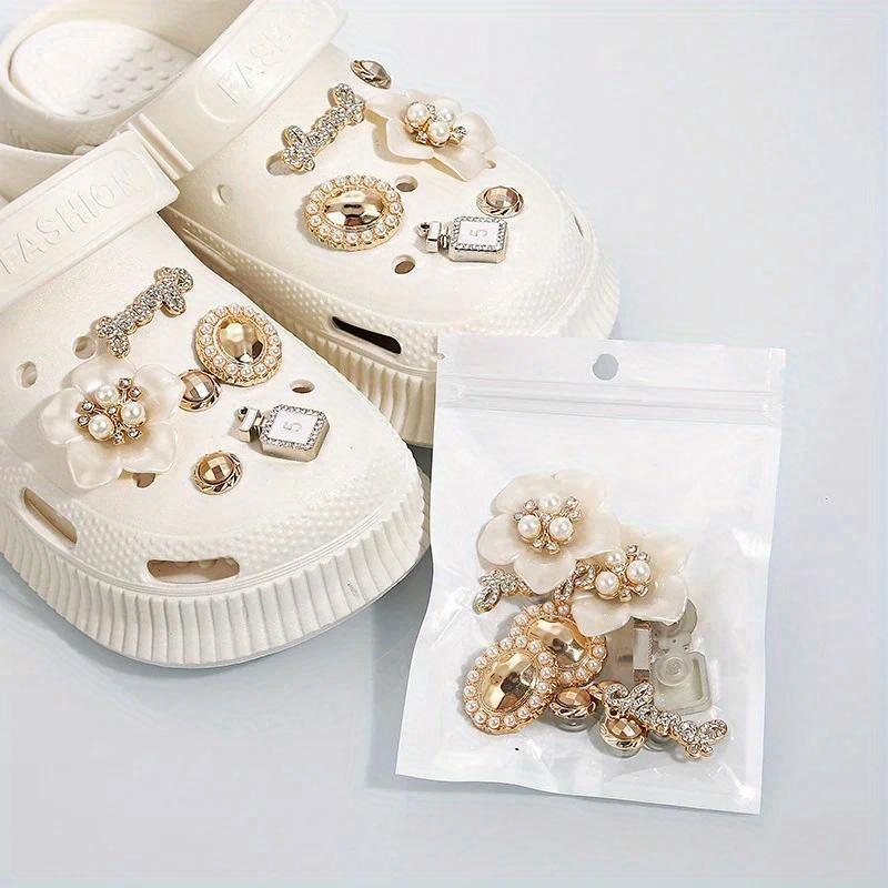 1set New Fashion Set Hole Shoe Charms Accessories Shoe Buckle Cute Pearl Bear Water Diamond Chain DIY 3D Shoes Decorations