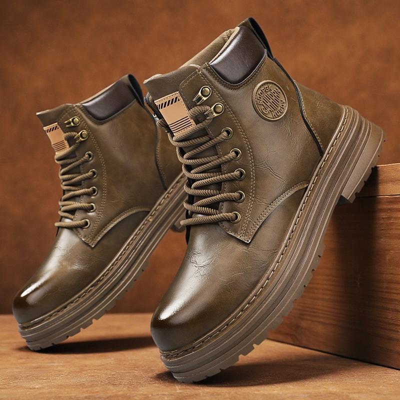 New Arrival Men High Non-Slip Man Winter Plush Snow Botas Top Shoes Outdoor Leather Ankle Boots Fashion Lace Up Motorcycle Boots