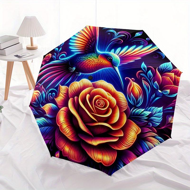 1pc Colorful Hummingbird Floral Illustration Umbrella with Plastic Handle,Suitable for All Seasons Home Travel Outdoor UmbrellaB1642