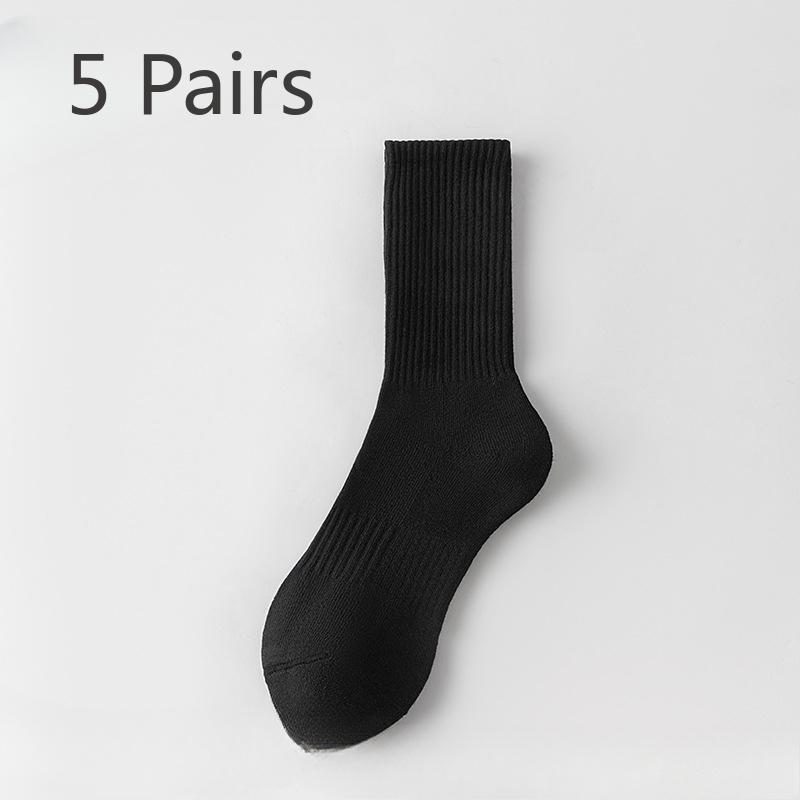 5 Pairs of Men's Autumn Pure Cotton Sports Running Towel Bottom Anti Odor Massage Bottom Solid Color Tube Socks