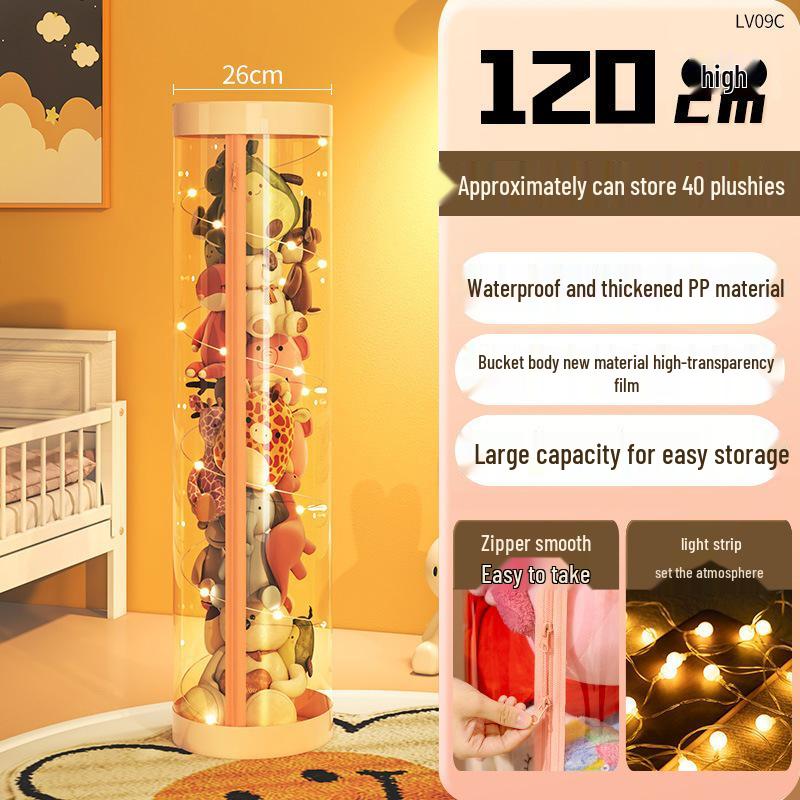 Zippered Plush Doll Storage Basket - Children's Transparent Toy Organizer
