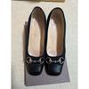 Used Horsebit Pumps Black Chunky Heel Square Toe