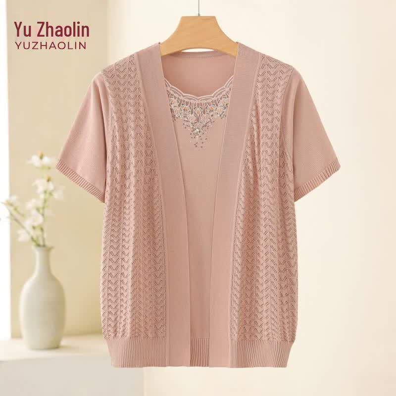 YUZHAOLIN Women s Knitted Mock Two-Piece Summer Top 110