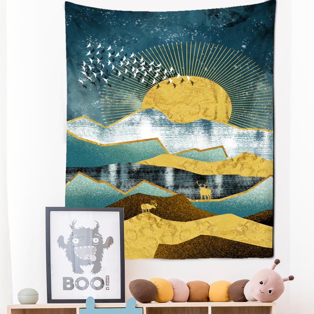 Neon Impression Painting Tapestry Wall Hanging Bohemian Style Elk Koi Psychedelic Witchcraft Living Room Home Decor