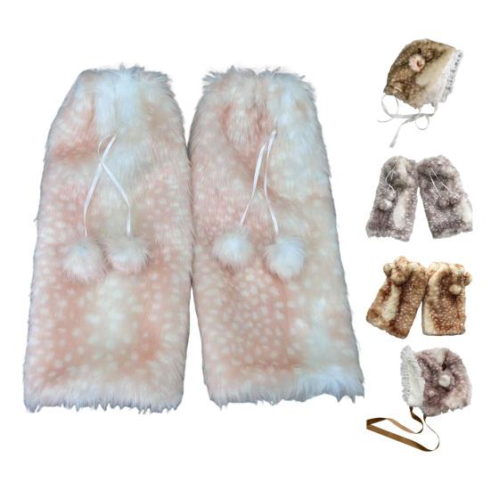 Spotted Fuzzy Leg Warmers Cute Deer Hood with Lace Women Fluffy Boot