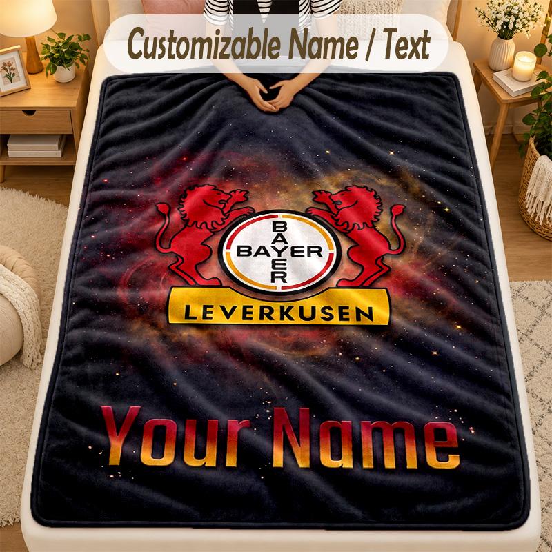 Flannel BlanketBayer Leverkusen Football Custom Name Text Personalized Soft Warm Throw Blanket Home Decor Gift