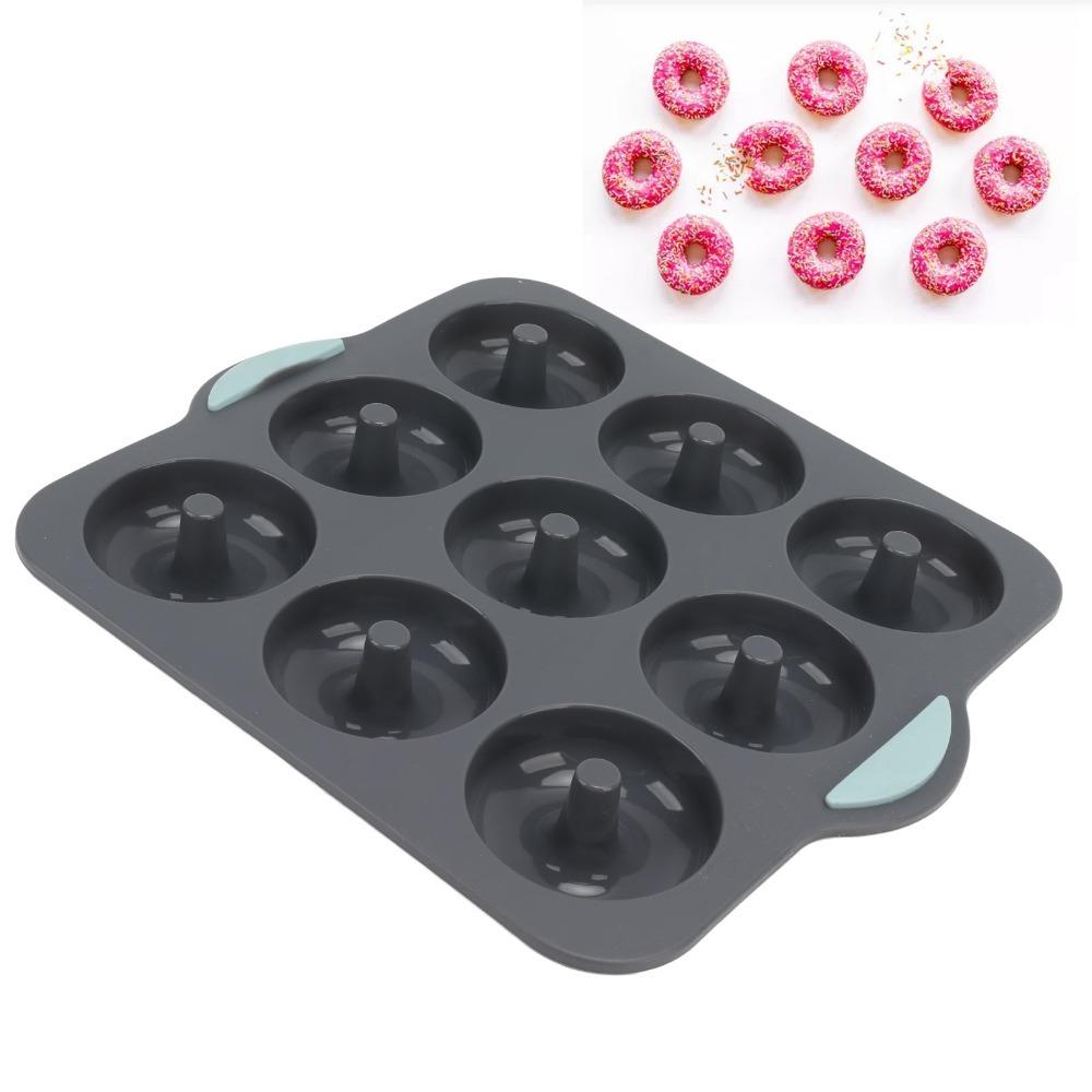 9-Cavity Design Donut Baking Mold Non-Stick Surface Baking Tray Silicone Donut Pan Oven Baking серый