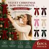 6pcs Glitter Gold Edge Christmas Tree Bow Wreath Velvet Ribbon Bow Ornament  For Christmas Tree
