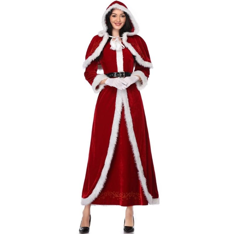 Santa Costume Mrs Santa Christmas Costume Woman Outfit Christmas Long Dress New Year Party Set