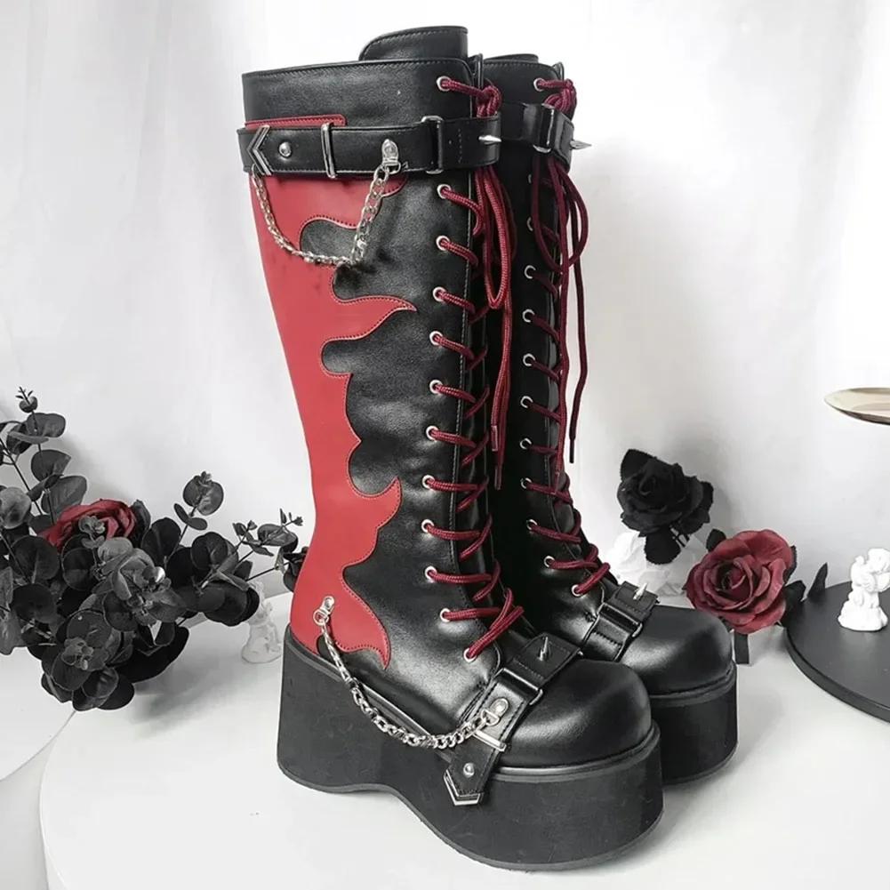 Platform  New Design Gothic Street Women Boots Wedge High Heel Mary Janes Cosplay Dark Black Shoes For Woman Lolita Booties