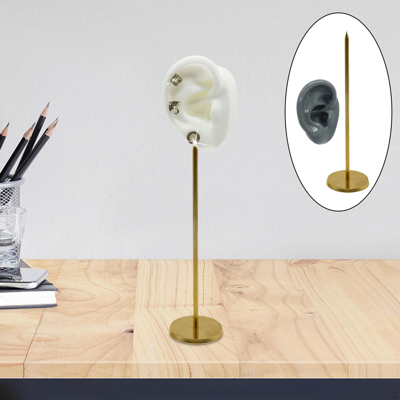 Earring Display Holder Mannequin Stand Ear Shaped Stud Stable Jewelry Storage Round Base Grey Right