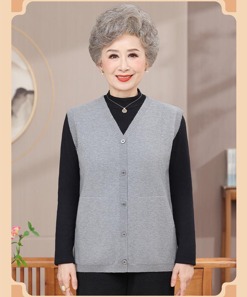 Autumn & Winter Fashion Vest and Cardigan for Middle-aged & Elderly Women - Plus Size V-neck Jacket