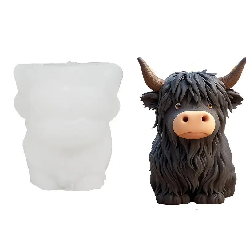 Alpine Cow Candle Mold - Epoxy Resin and Clay Handmade Silicone Mold, Richly Detailed Highland Cow Design, Black and White Textu