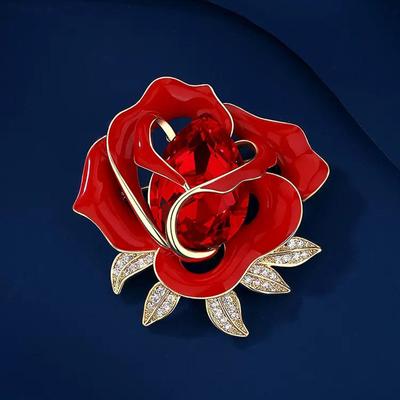 Brosche mit roter Rose im chinesischen Stil, Temperament, hochwertige Brosche für Damen, lichtbeständig, Anstecknadel, Anzug, Mantel, vielseitiges Zubehör