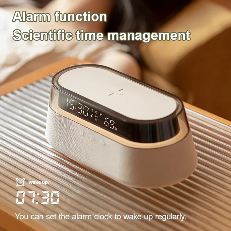 

6-in-1 Smart Alarm Clock - 15W Wireless Charger, Bluetooth Speaker, FM Radio, Dual Alarm, USB Charger & RGB Night Light білий