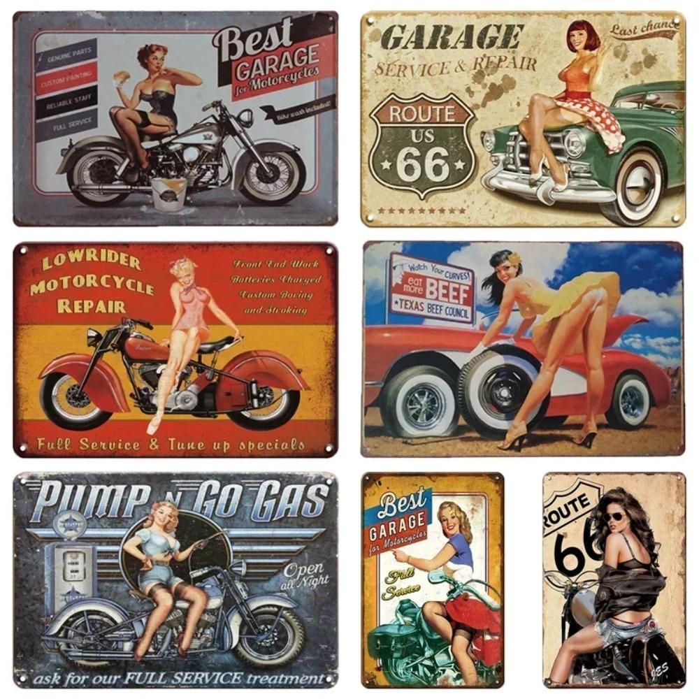 Retro Sexy Beauty Aluminum Poster - Men's Metal Plaque, Garage Cave Workshop Wall Decor