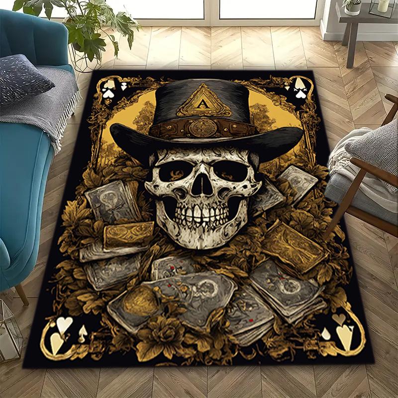 1 STKS Schedel Donker Gotisch Patroon Bedrukte Tapijt Vloerkleed voor Woonkamer Slaapkamer Huis Bank Decoratie, Antislip Vloermat Vloermat